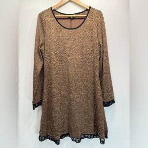 Brown & Black Knit Dress with Black Lace Trim ModCloth Fervour Cottagecore 1X